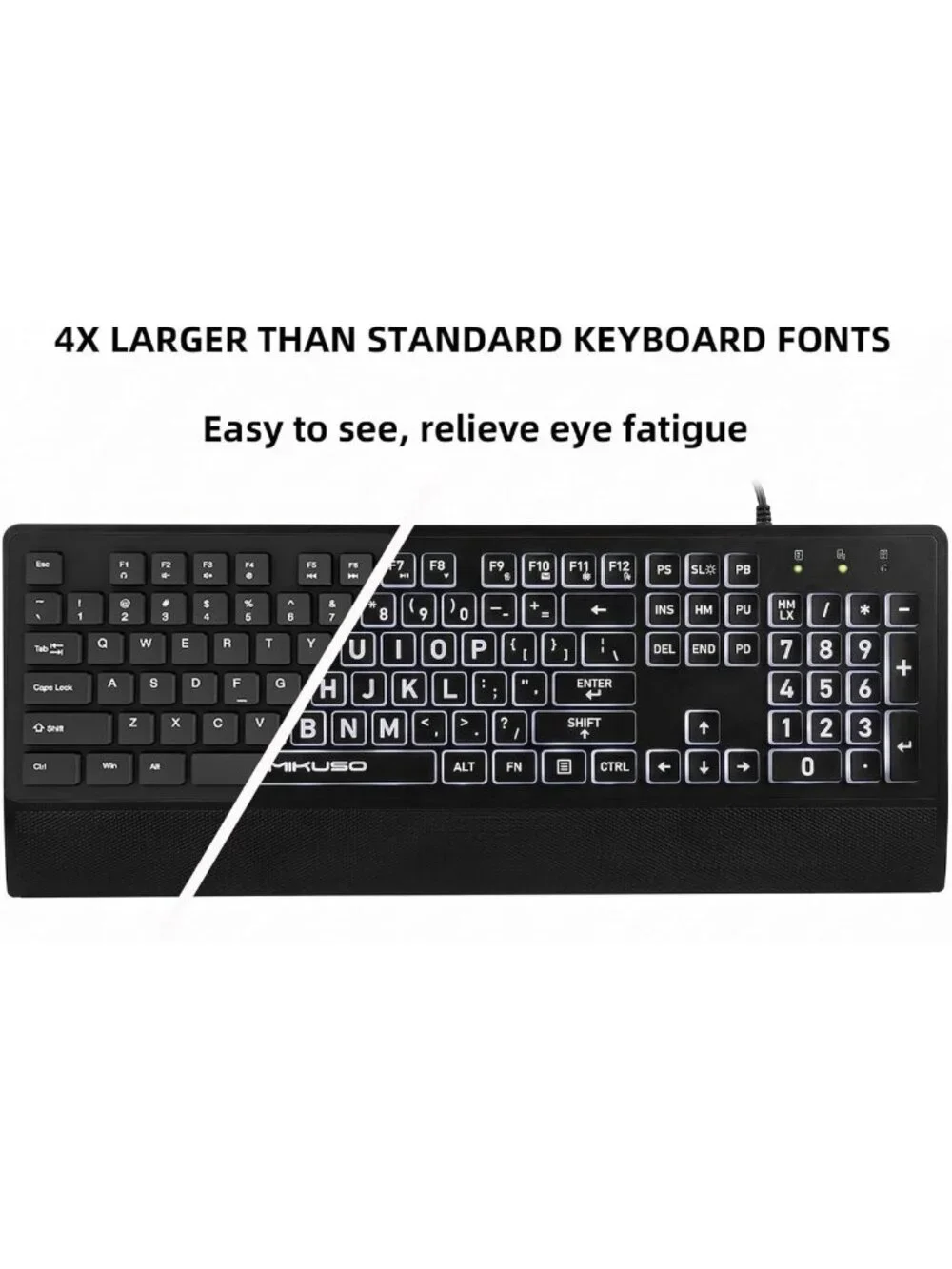 Large Print Backlit USB Keyboard for Seniors | Ergonomic, High Contrast